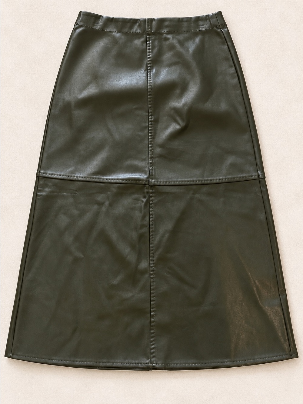 Faux Leather Dark Olive Green Midi Skirt